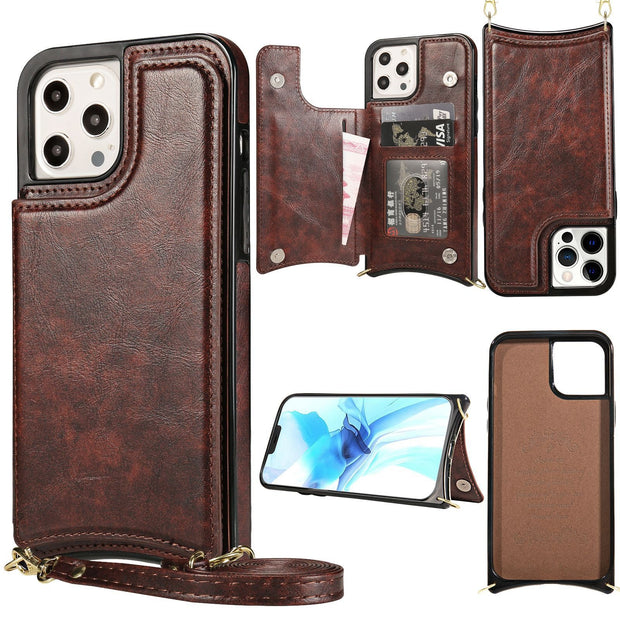 iPhone 14 phone leather case Crazy Horse Apple 13 phone case Creative max skin insert card protective case