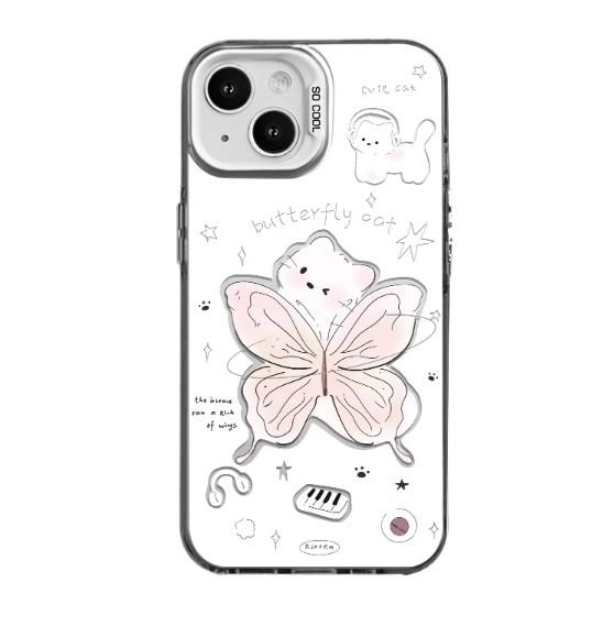 Cute Butterfly Bear Colorful Silver Suitable for Apple 15 Promax Protective Case iPhone 13 Phone Case